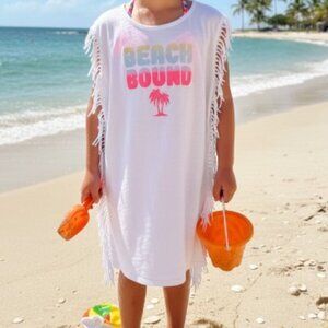 Children's Place White Beach Bound Fringe Large 10 12 Swim Cover-Up